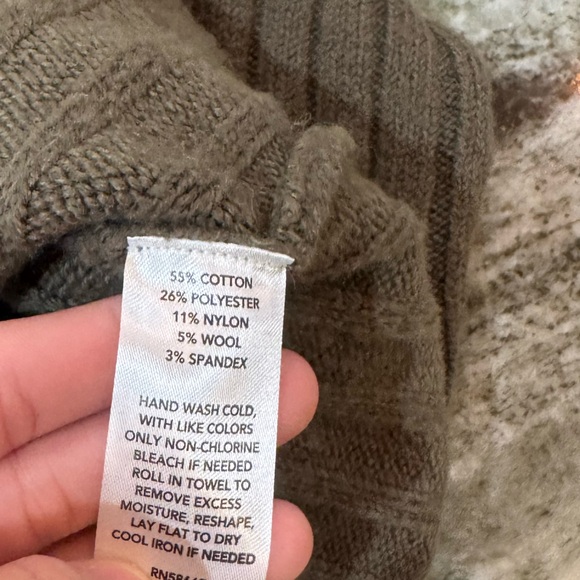 Open Edit Olive Green Ribbed Funnel Neck Sweater Size XXS - Picture 6 of 6